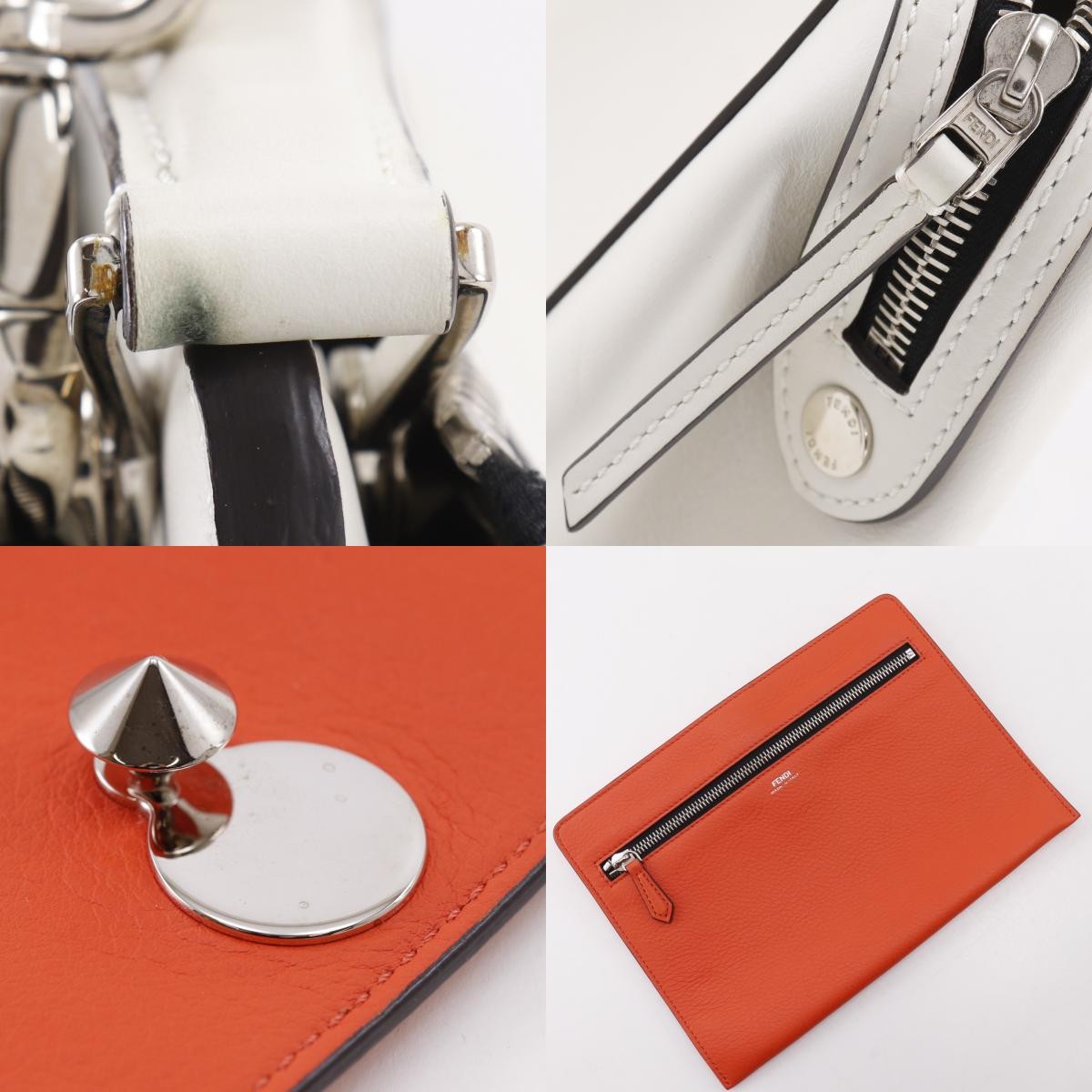 Fendi DotCom Convertible Satchel Whipstitch Leather, White, Leather, Handbag