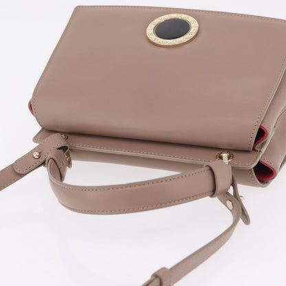 Bvlgari Signature Top Handle Leather, Beige, Leather, Handbag