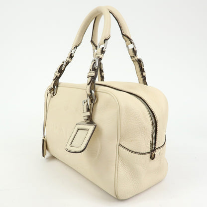 Prada Embossed Logo Bauletto Vitello Daino, Beige, Leather, Handbag