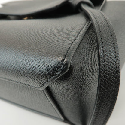Celine Belt Textured Leather, Black, Leather, Handbag