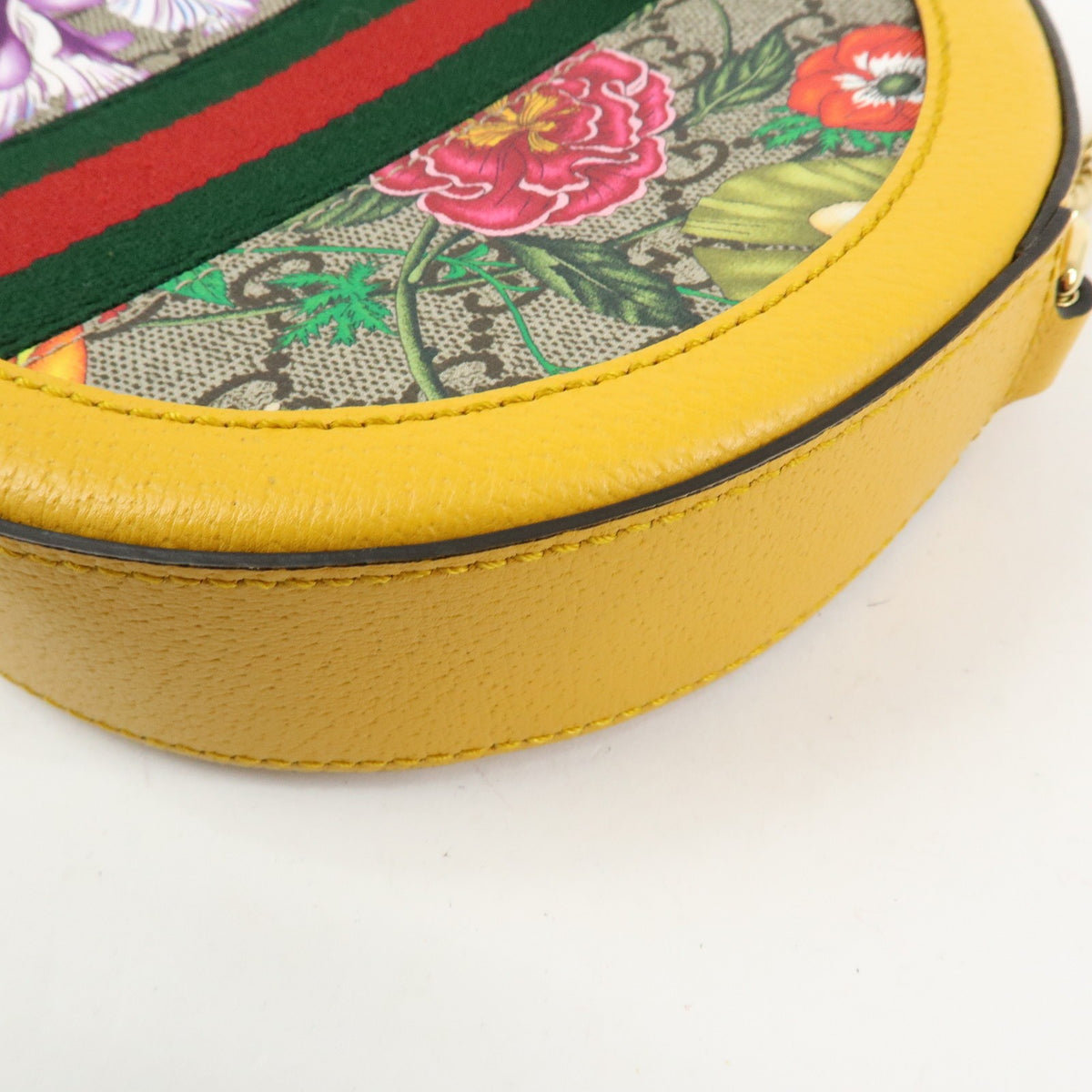 Gucci Ophidia Round Flora GG Coated Canvas, Yellow, Leather, Shoulder Bag