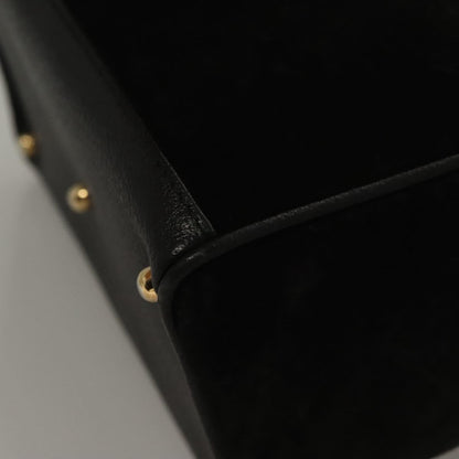 Gucci Vintage Bamboo Front Pocket Tote Suede, Black, Suede, Handbag