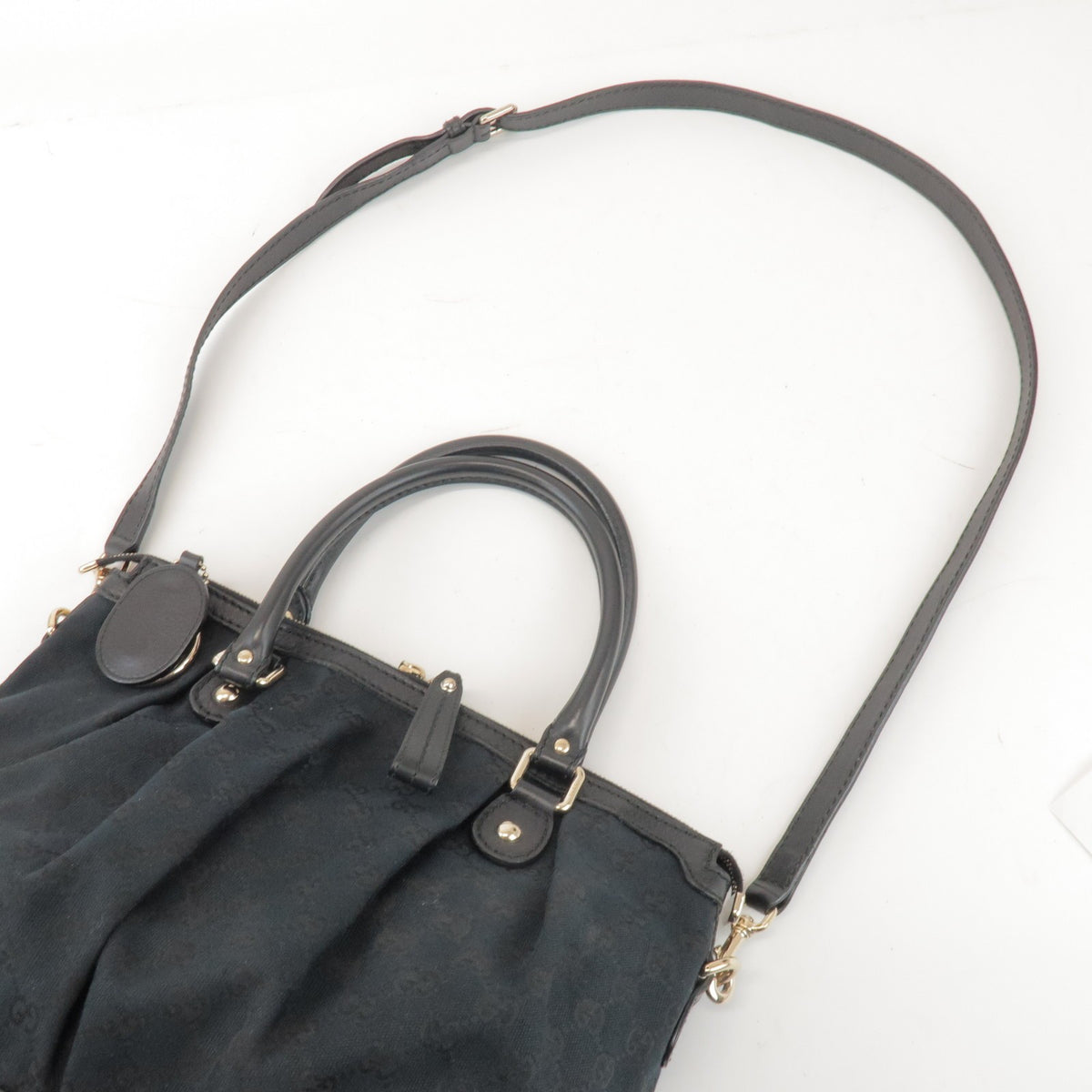 Gucci Sukey Top Handle Satchel GG Canvas with Leather, Black, Canvas, Handbag