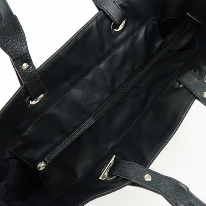 Chanel Biarritz Quilted Coated Canvas, Black, Leather, Tote Bag
