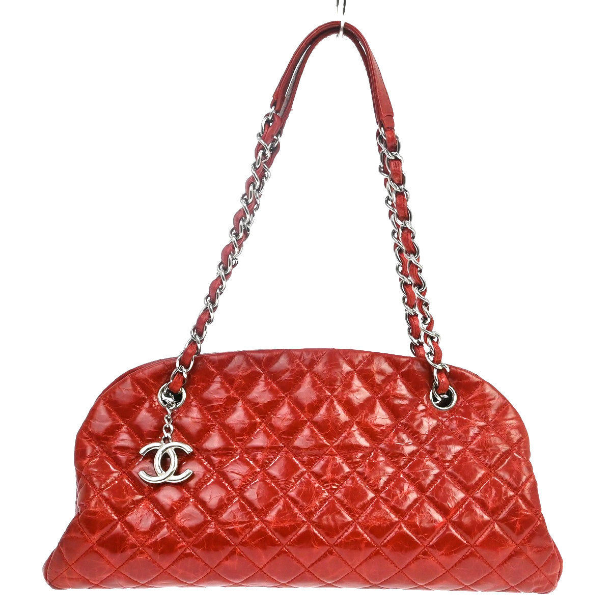 Chanel Just Mademoiselle Quilted Aged Calfskin, Red, Leather, Shoulder Bag