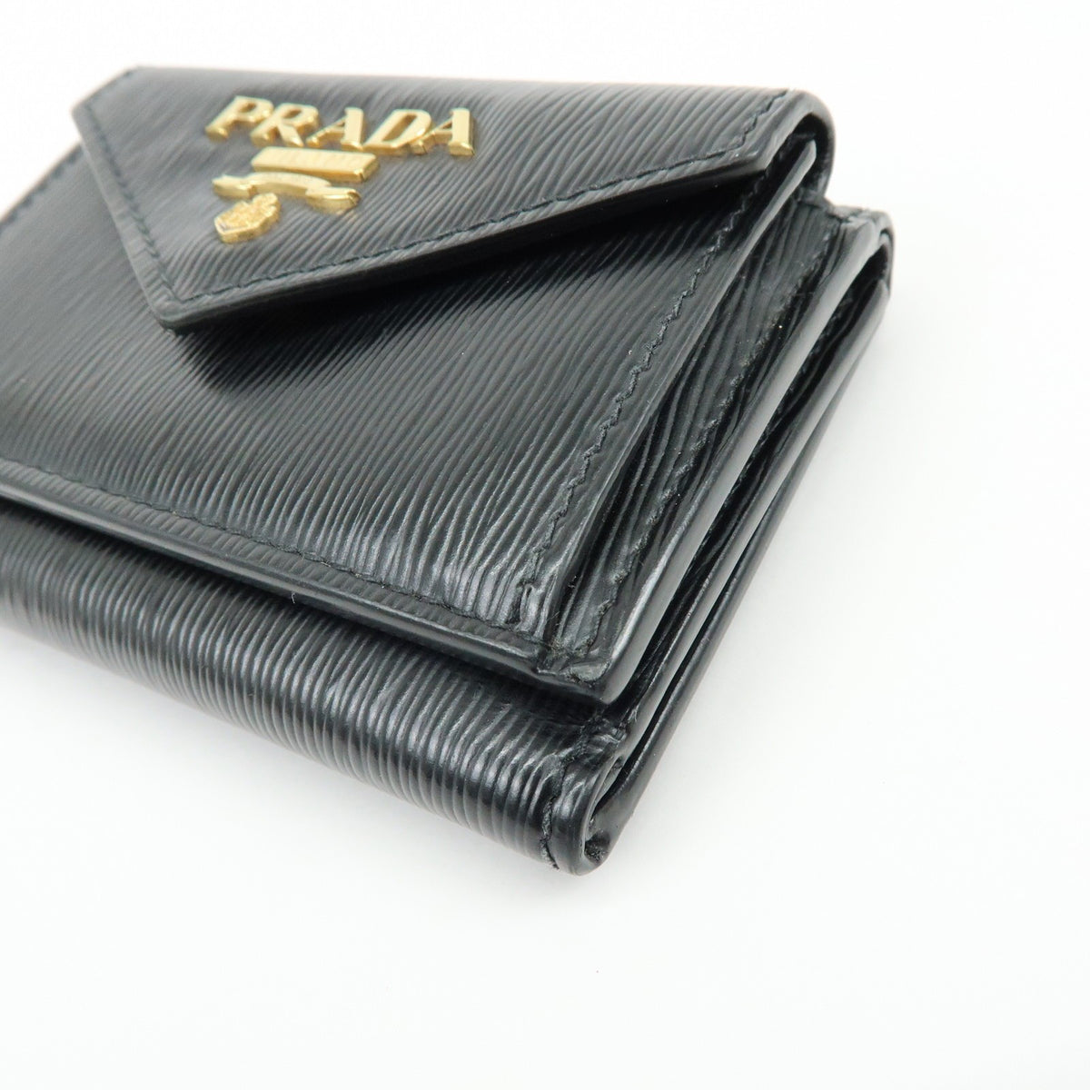 Prada Envelope Trifold Saffiano Leather, Black, Leather, Wallet