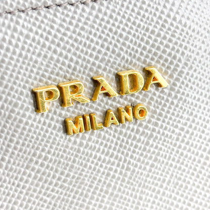Prada Side Pleat Saffiano Leather, Gray, Leather, Tote Bag
