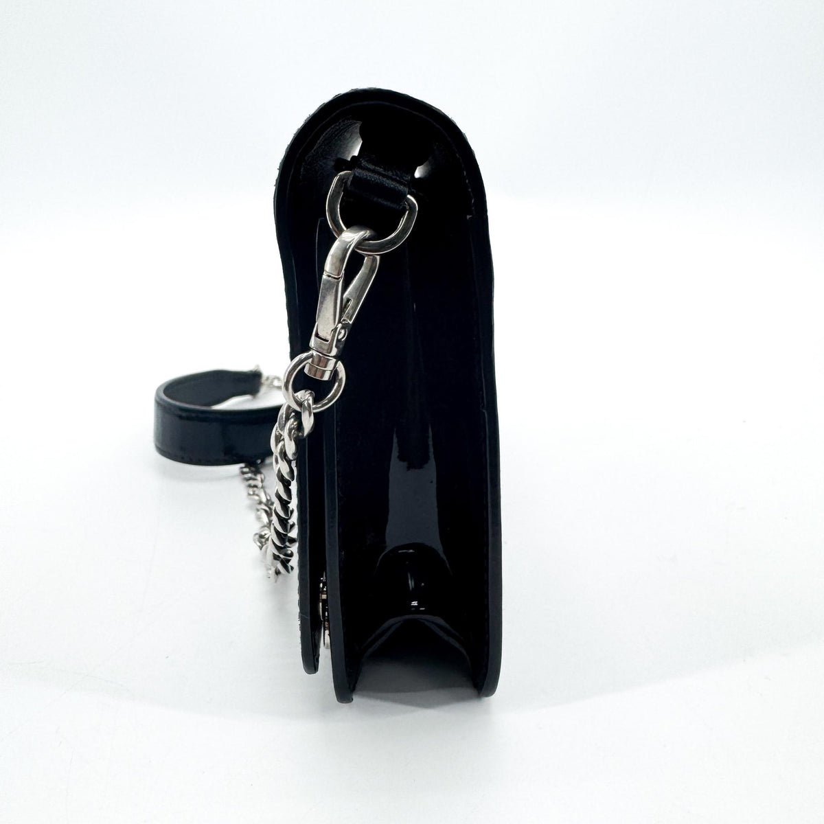 Miu Miu My Logo Chain Patent, Black, Patent Leather, Crossbody Bag