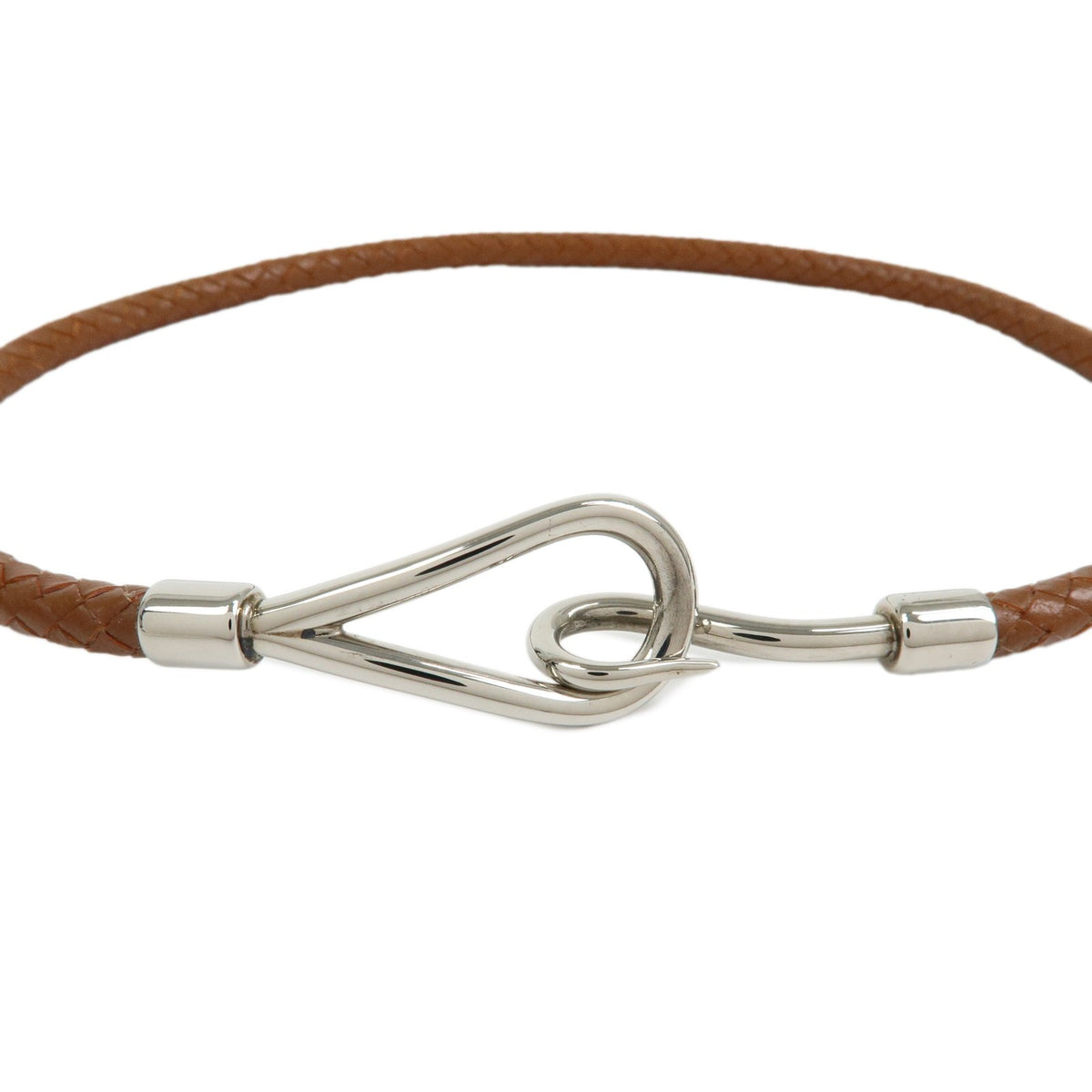 Hermes Jumbo Hook Double Tour Leather and Metal, Brown, Leather, Bracelet