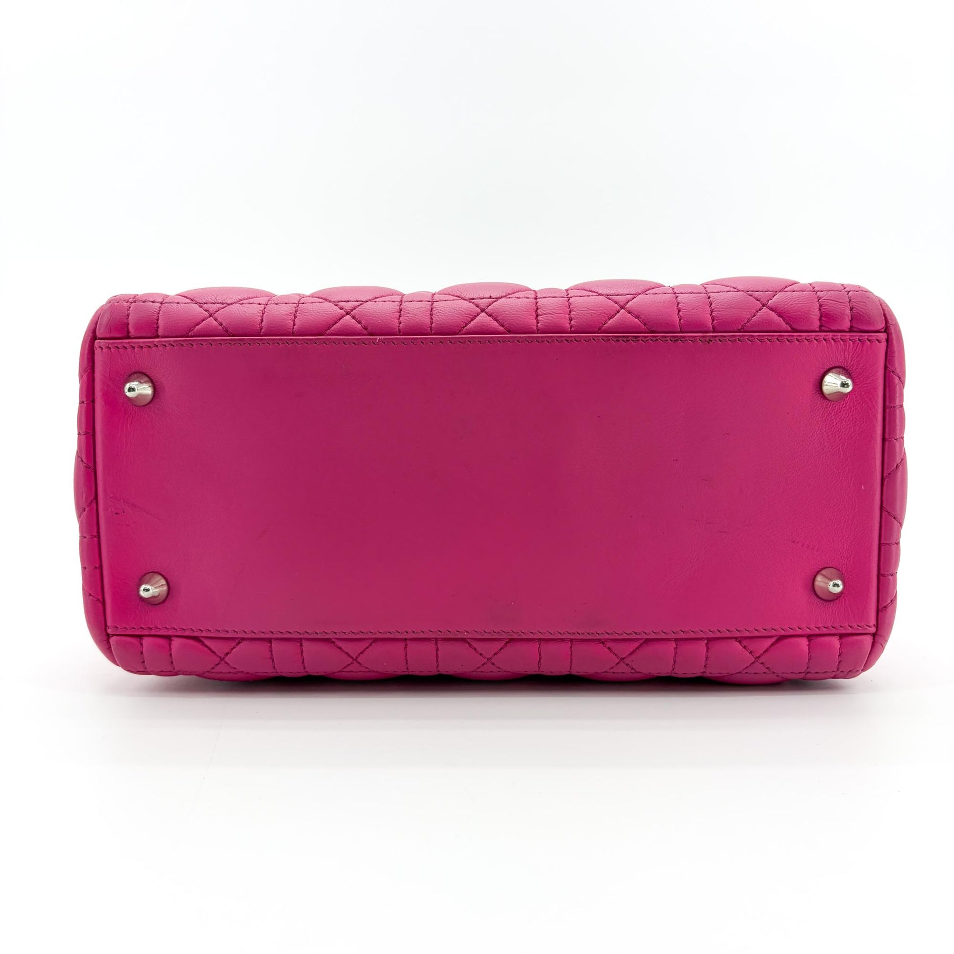 Christian Dior Lady Dior Cannage Quilt Lambskin, Pink, Leather, Handbag