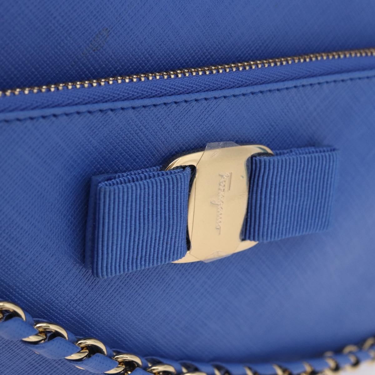 Salvatore Ferragamo Vara Chain Flap Leather, Blue, Leather, Shoulder Bag
