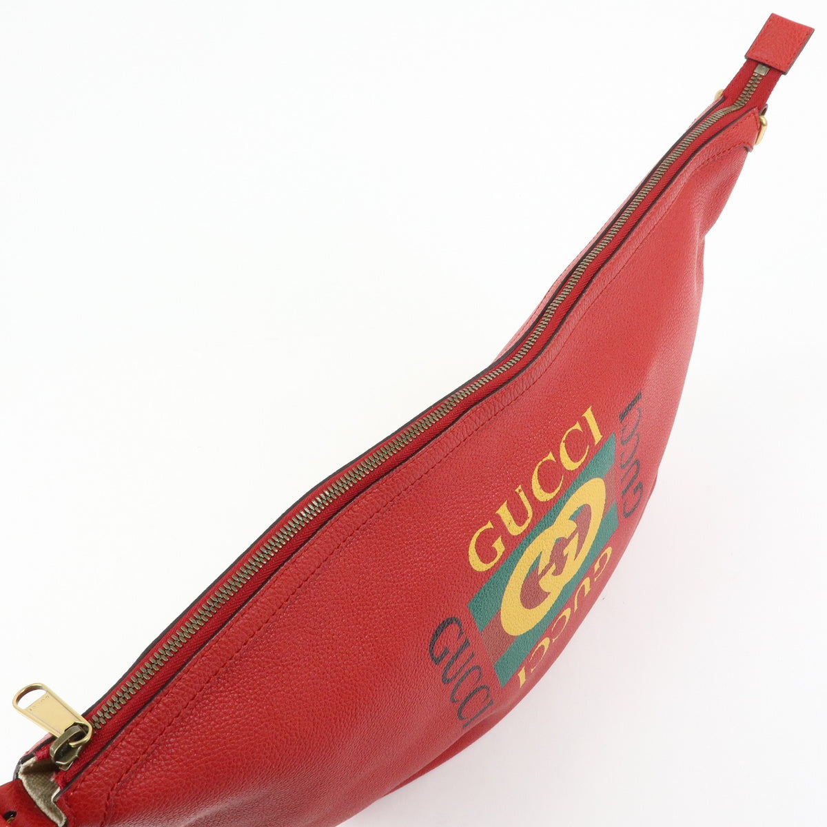 Gucci Logo Half-Moon Hobo Printed Leather, Red, Leather, Shoulder Bag