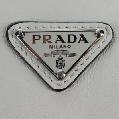 Prada Triangle Logo Wristlet Embossed Leather, White, Leather, Clutch