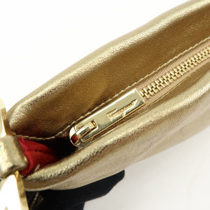 Salvatore Ferragamo Gancini Leather, Gold, Leather, Crossbody Bag