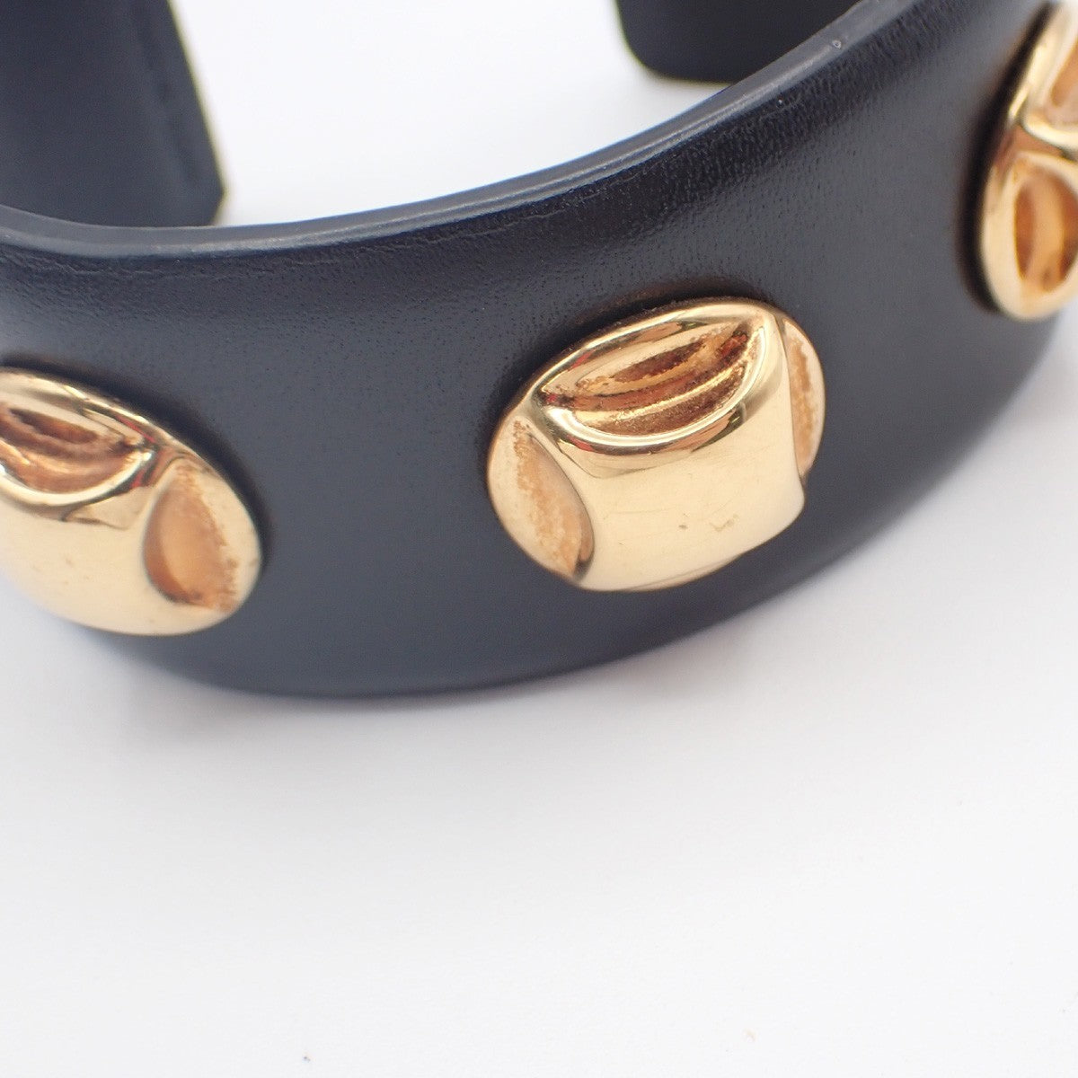 Celine Stud Cuff Leather and Plated Metal, Black, Leather, Bracelet