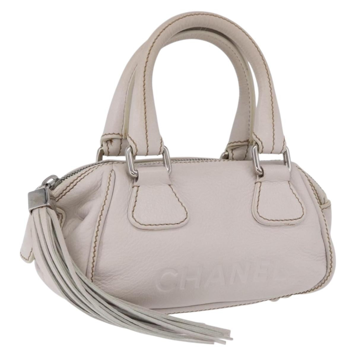 Chanel Lax Tassel Pebbled Leather, White, Leather, Handbag