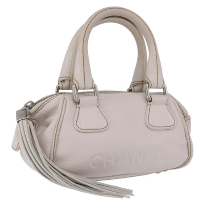 Chanel Lax Tassel Pebbled Leather, White, Leather, Handbag