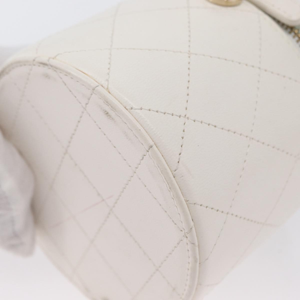 Chanel CC Round Vanity Case with Chain Quilted Lambskin, White, Leather, Clutch