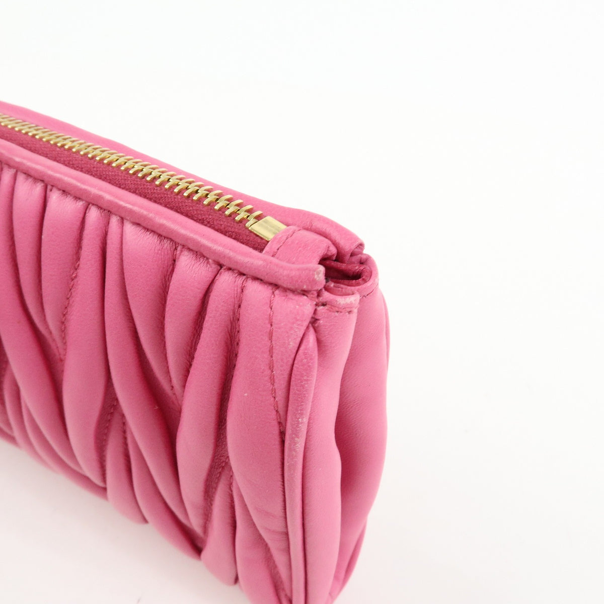 Miu Miu Zip Wristlet Matelasse Leather, Pink, Leather, Clutch