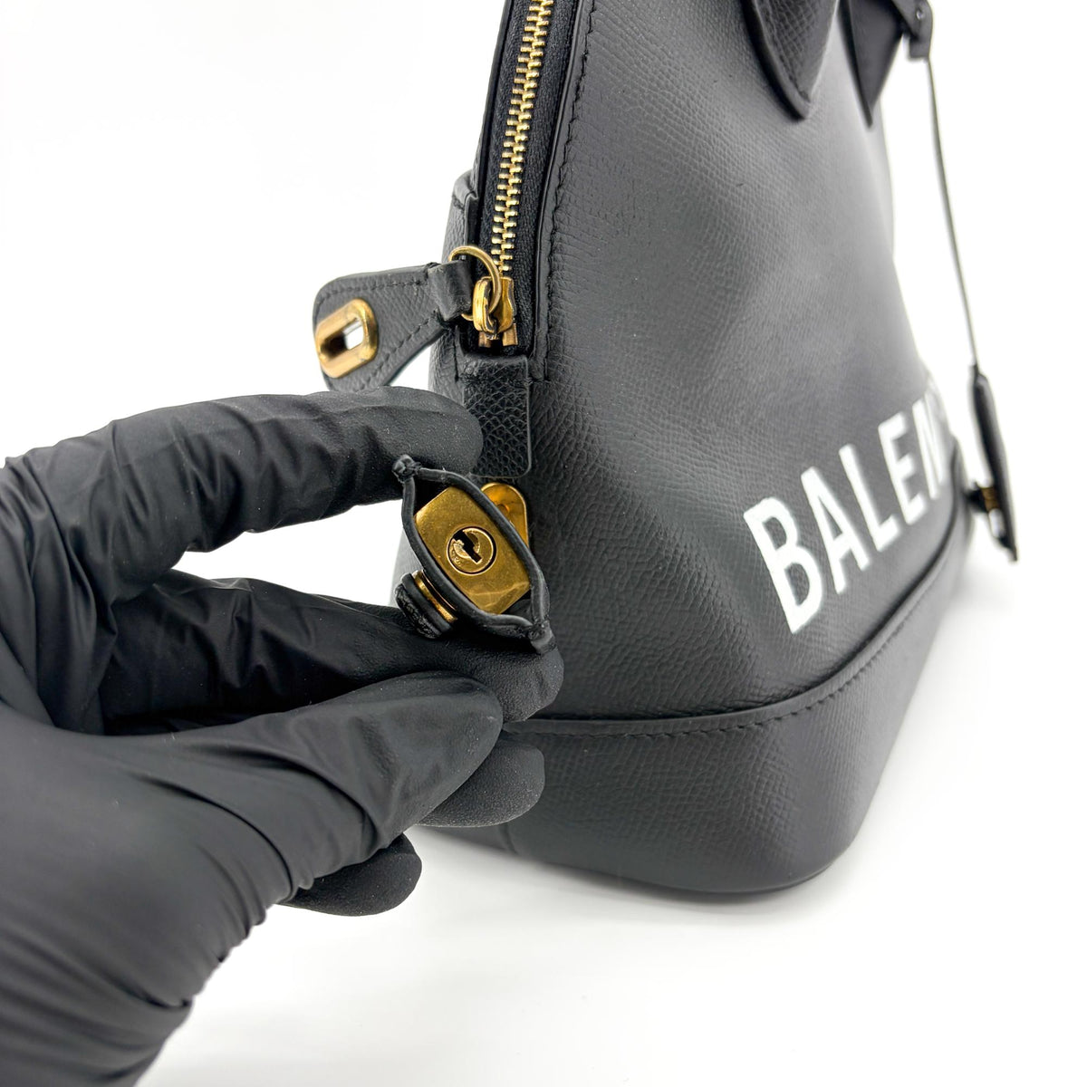 Balenciaga Logo Ville Leather, Black, Calfskin, Handbag