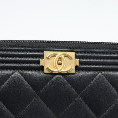 Chanel Boy Zip Around Organizer Quilted Lambskin, Black, Leather, Wallet