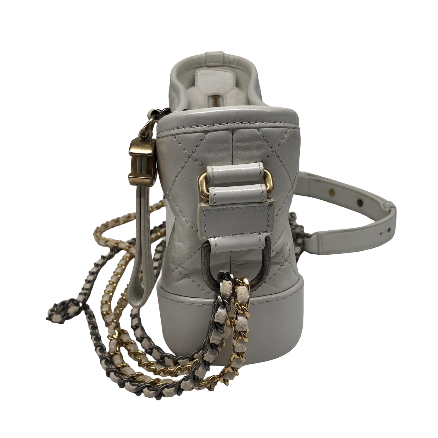 Chanel Gabrielle Hobo Quilted Aged Calfskin, White, Calfskin, Shoulder Bag
