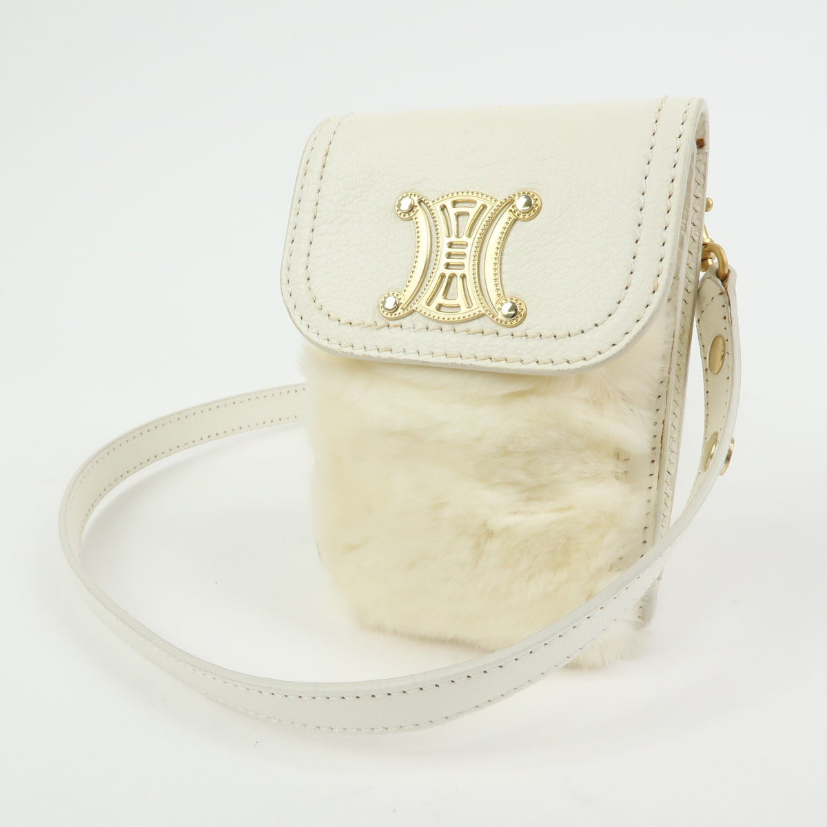Celine Triomphe Leather, Beige, Leather, Shoulder Bag