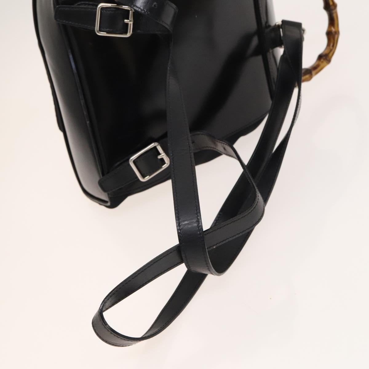 Gucci Vintage Bamboo Nylon and Patent Leather, Black, Nylon, Backpack