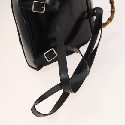 Gucci Vintage Bamboo Nylon and Patent Leather, Black, Nylon, Backpack