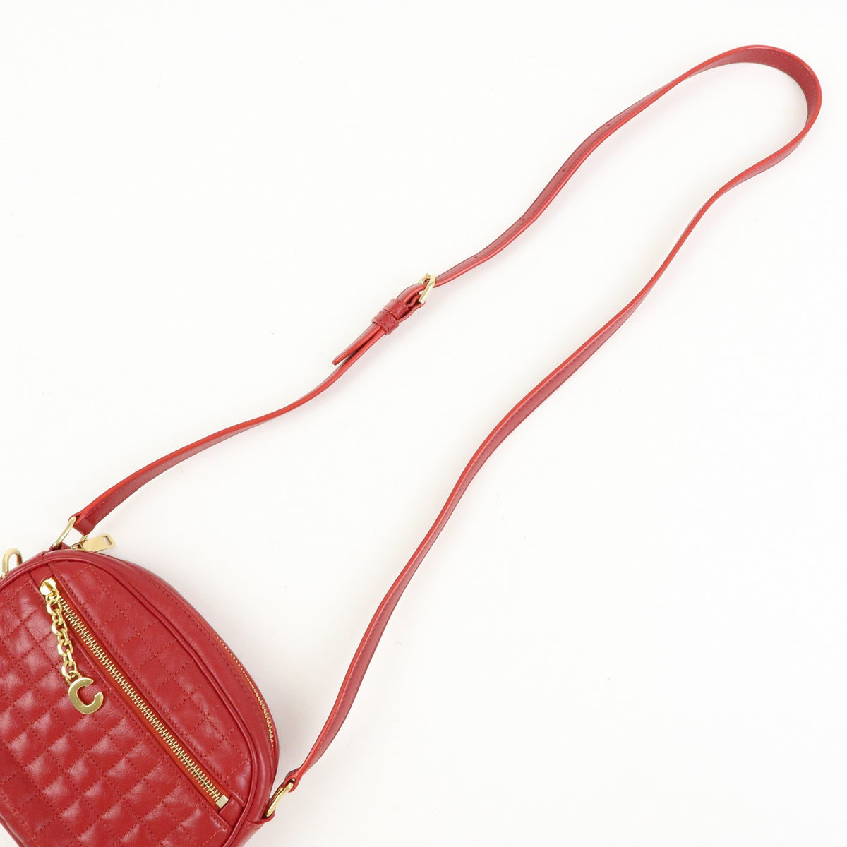 Celine C Charm Camera Quilted Leather, Red, Leather, Handbag