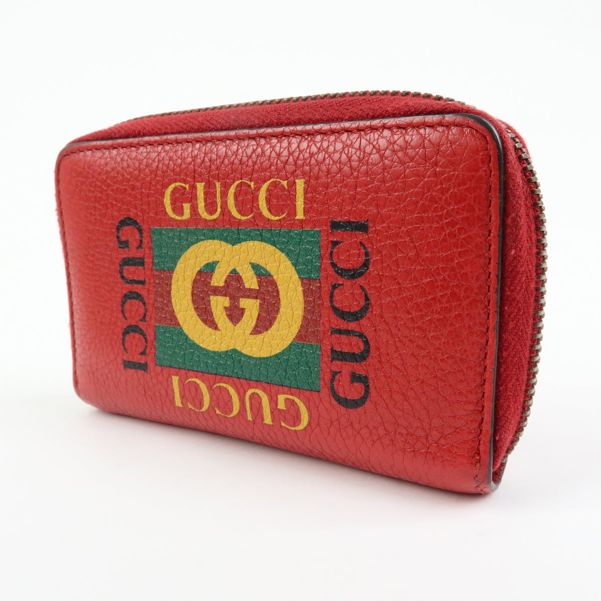 Gucci Logo Zip Card Case Printed Leather, Red, Leather, Wallet