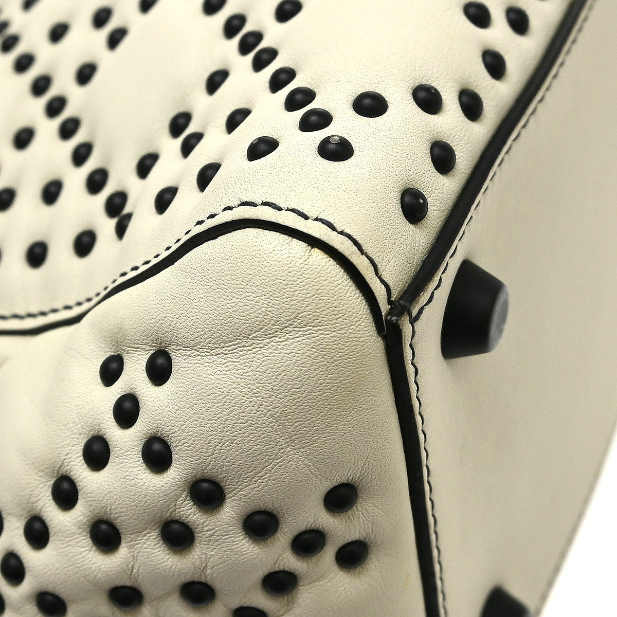 Christian Dior Supple Lady Dior Cannage Studded Lambskin, White, Leather, Handbag