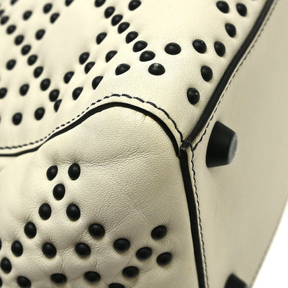 Christian Dior Supple Lady Dior Cannage Studded Lambskin, White, Leather, Handbag