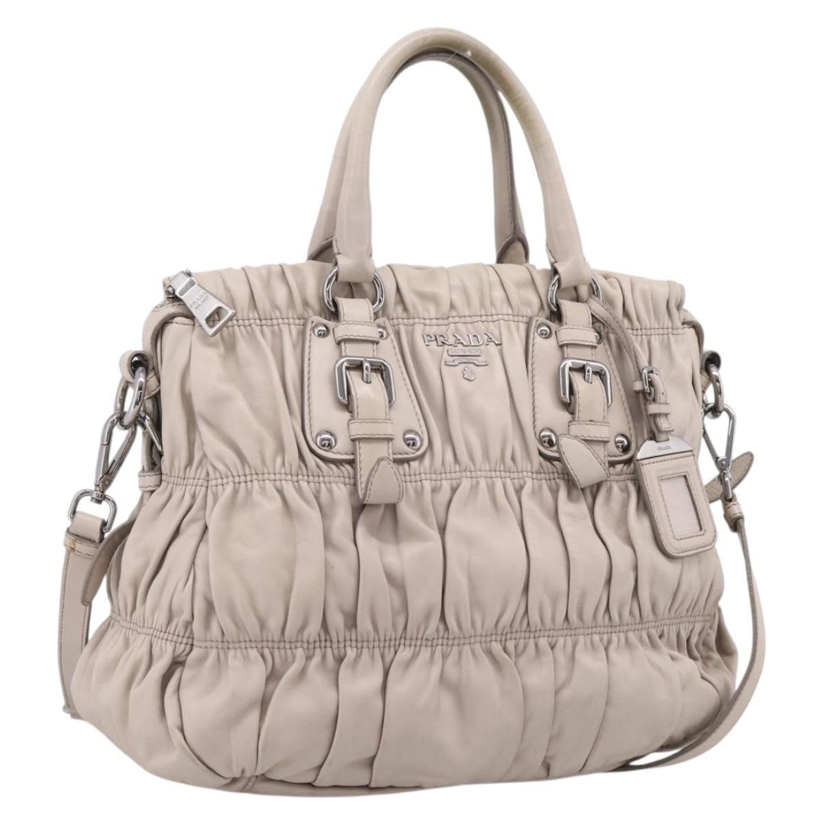 Prada Gaufre Convertible Nappa Leather, Gray, Leather, Tote Bag
