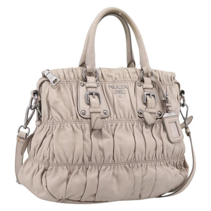 Prada Gaufre Convertible Nappa Leather, Gray, Leather, Tote Bag