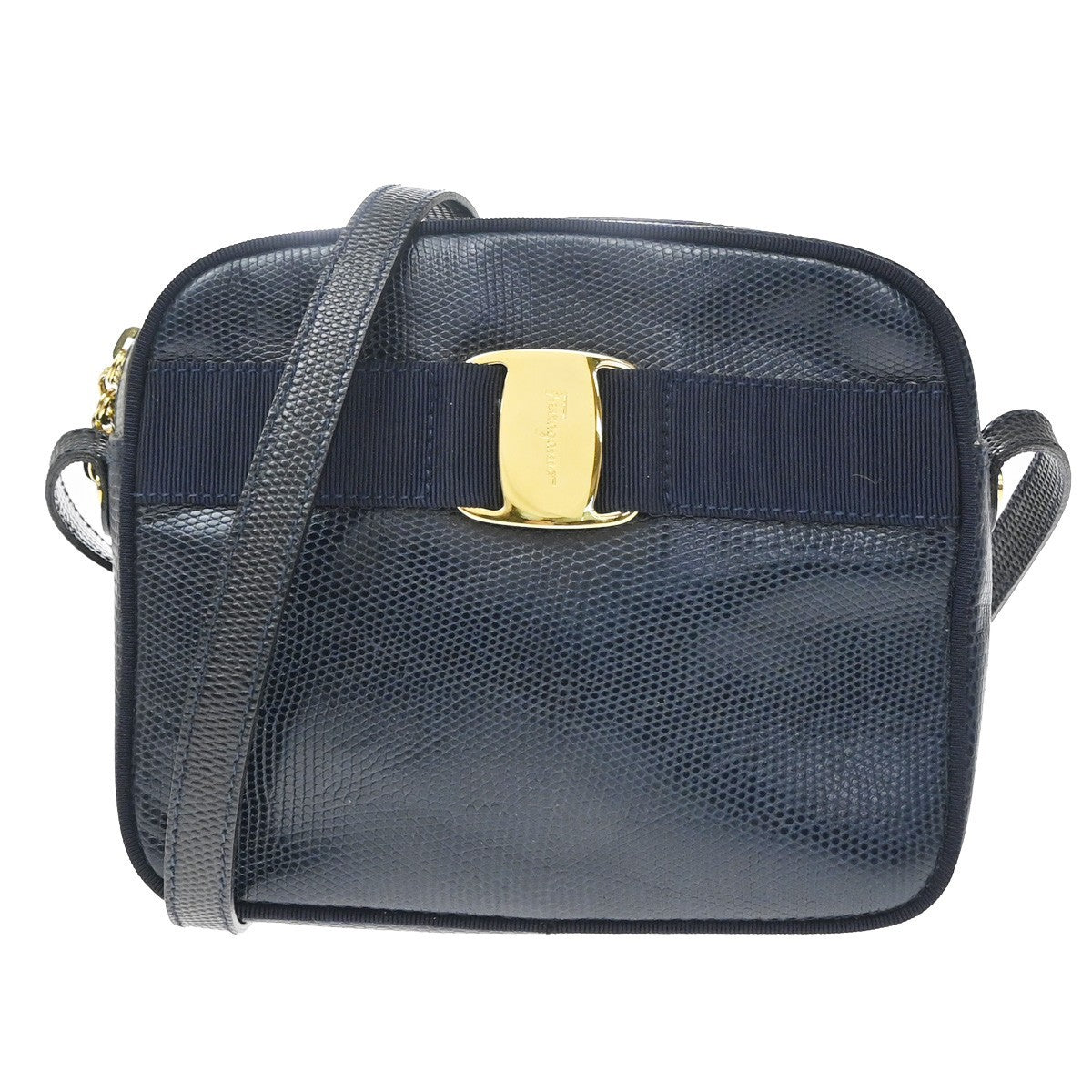 Salvatore Ferragamo Vara Bow camera Leather, Navy, Leather, Shoulder Bag