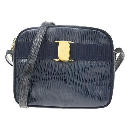Salvatore Ferragamo Vara Bow camera Leather, Navy, Leather, Shoulder Bag