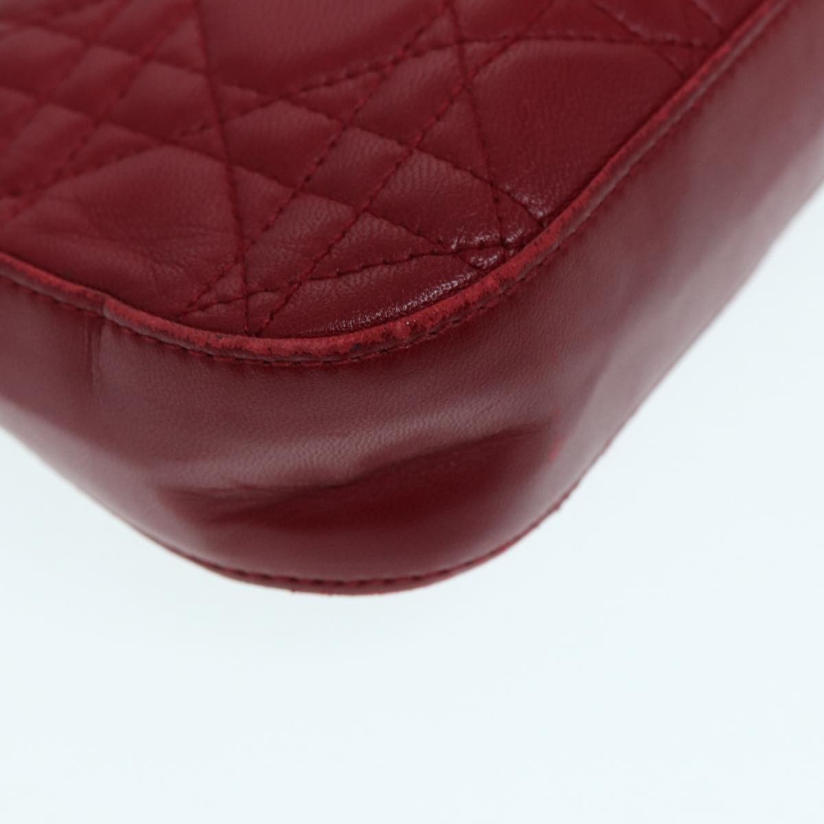 Christian Dior Lady Dior Zip Pochette Cannage Quilt Lambskin, Red, Leather, Clutch