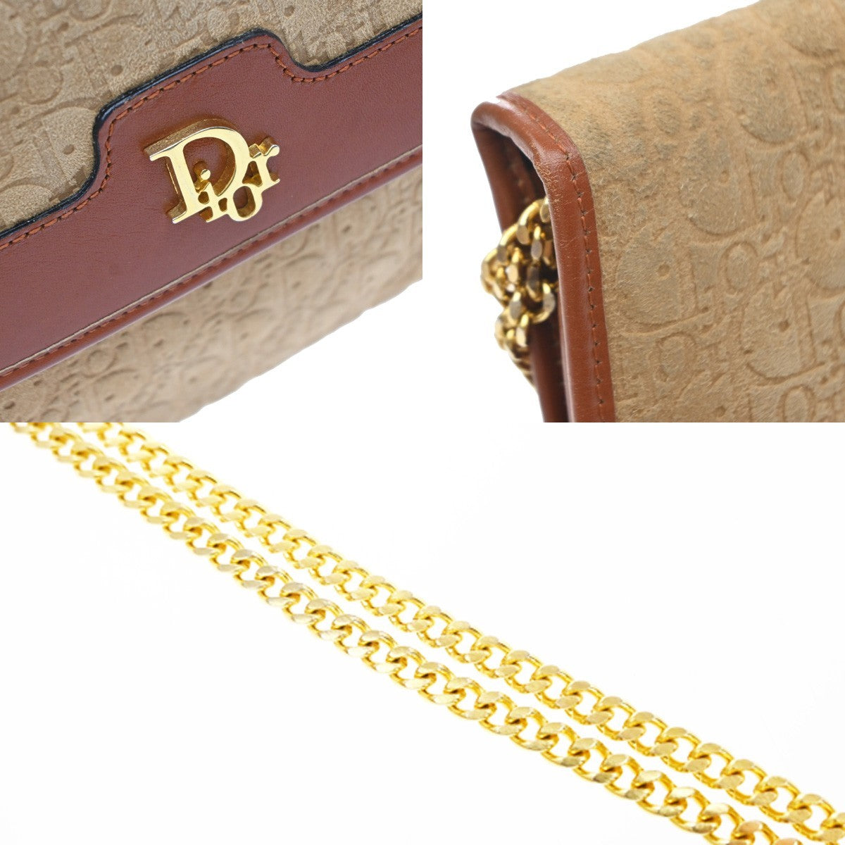 Christian Dior Trotter shoulder bag Leather, Beige, Suede, Shoulder Bag
