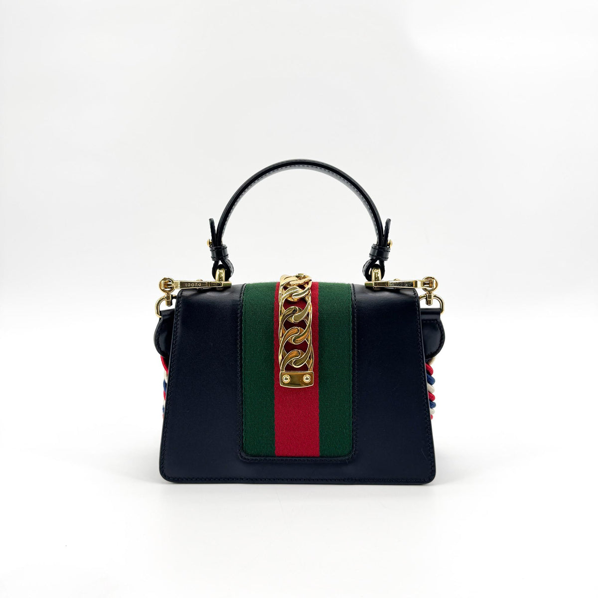 Gucci Sylvie Top Handle Leather, Black, Leather, Handbag