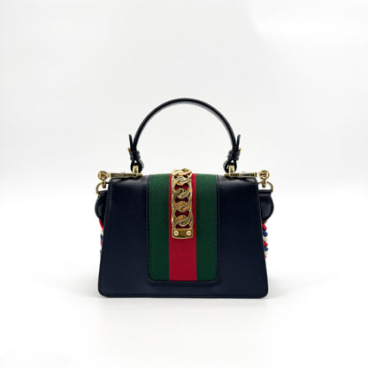 Gucci Sylvie Top Handle Leather, Black, Leather, Handbag