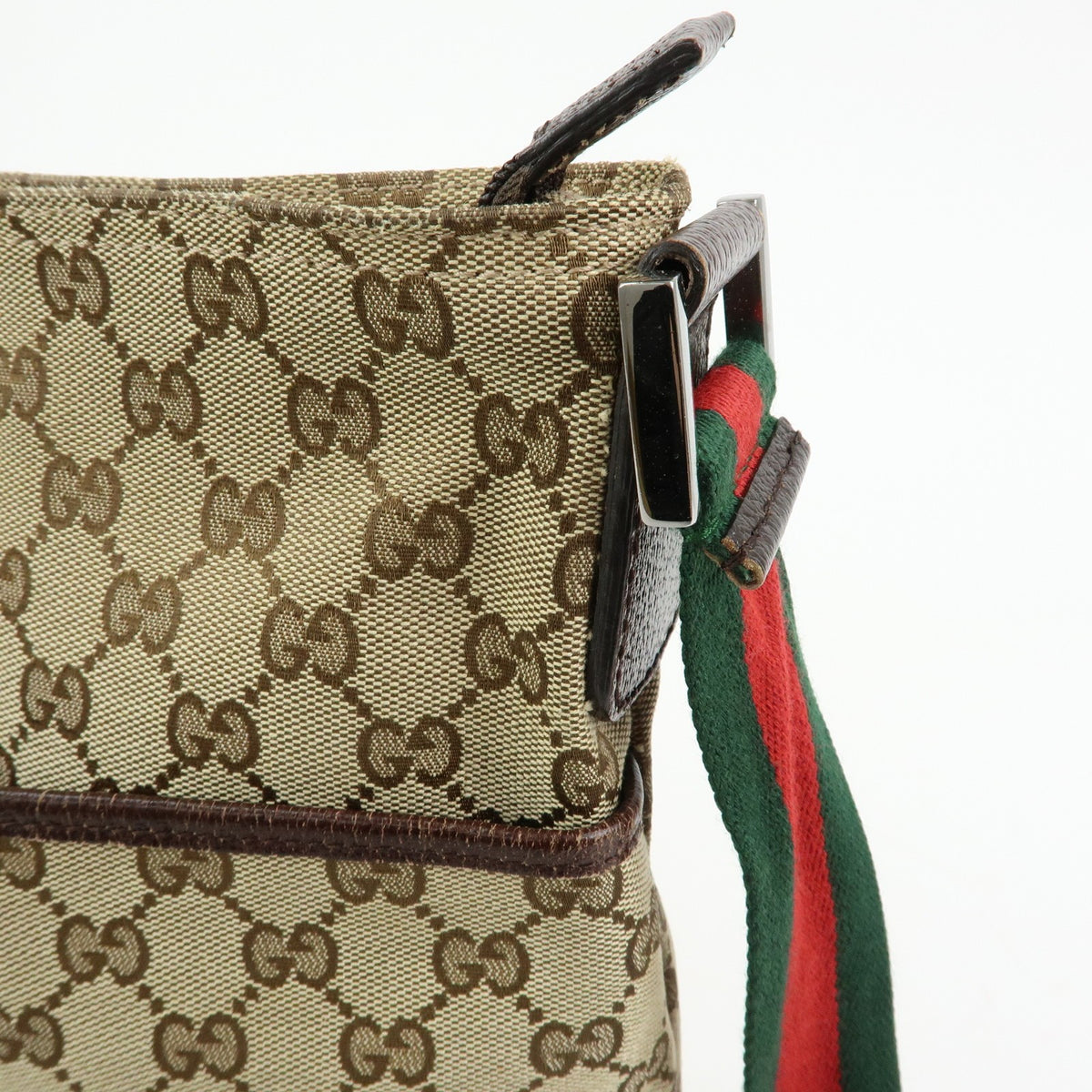 Gucci Web Strap Messenger GG Canvas, Beige, Canvas, Handbag