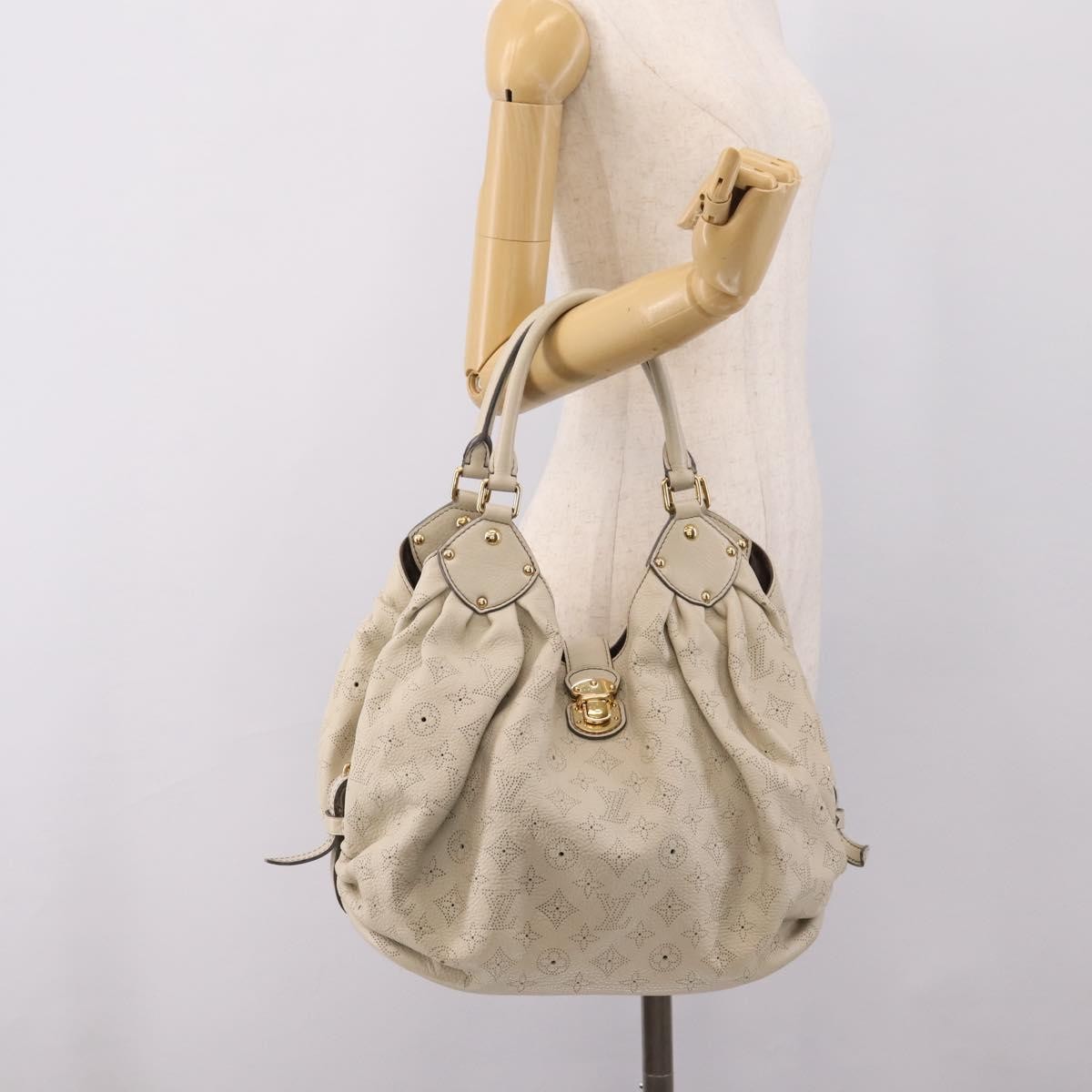 Louis Vuitton L Hobo Mahina Leather, Beige, Leather, Shoulder Bag
