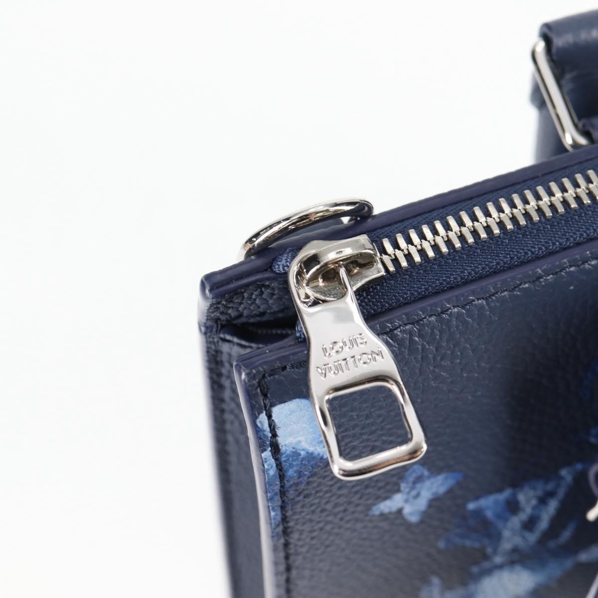 Louis Vuitton Sac Plat Zipped Limited Edition Monogram Ink Watercolor Leather, Blue, Canvas, Handbag