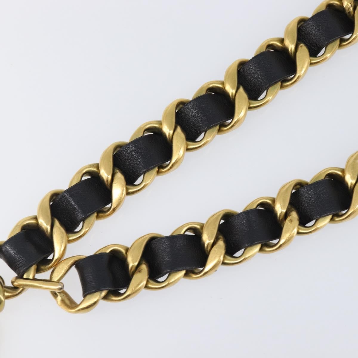 Chanel Vintage Chain Belt Metal and Leather, Black, Leather, Belt