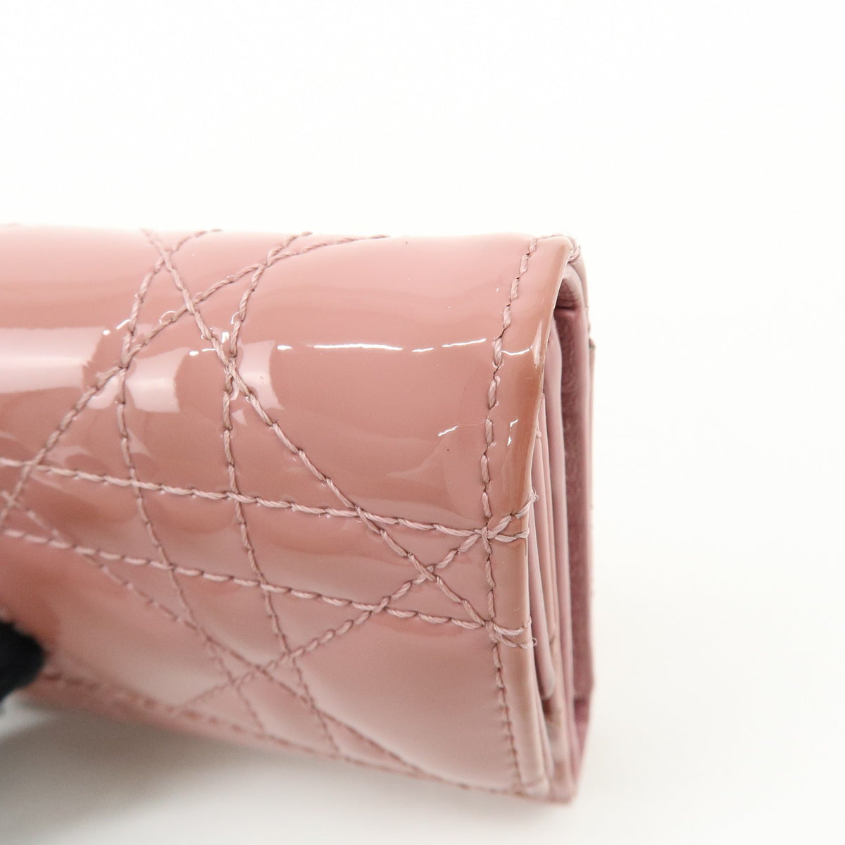Christian Dior Lady Dior Cannage Quilt Leather, Pink, Patent Leather, Wallet