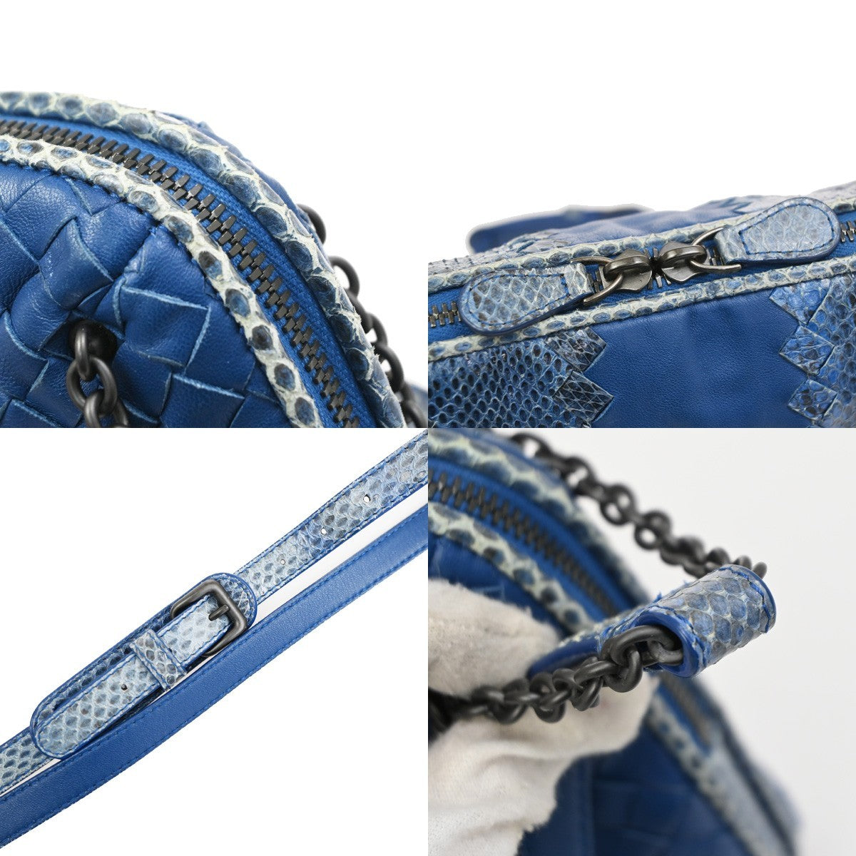 Bottega Veneta Nodini Embroidered Intrecciato Nappa, Blue, Leather, Shoulder Bag