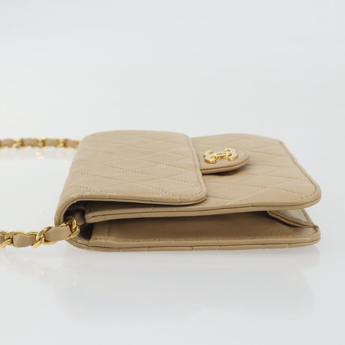 Chanel Vintage Clutch with Chain Quilted Leather, Beige, Leather, Clutch