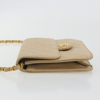 Chanel Vintage Clutch with Chain Quilted Leather, Beige, Leather, Clutch