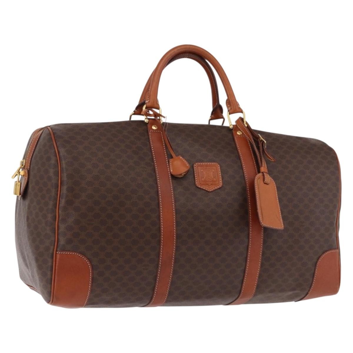 Celine Vintage Duffle Macadam Coated Canvas, Brown, Canvas, Handbag